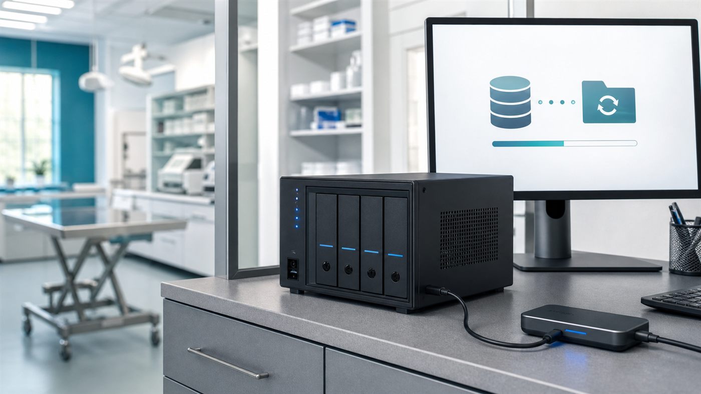 Server und externes Sicherungsmedium für eine easyVET Datensicherung